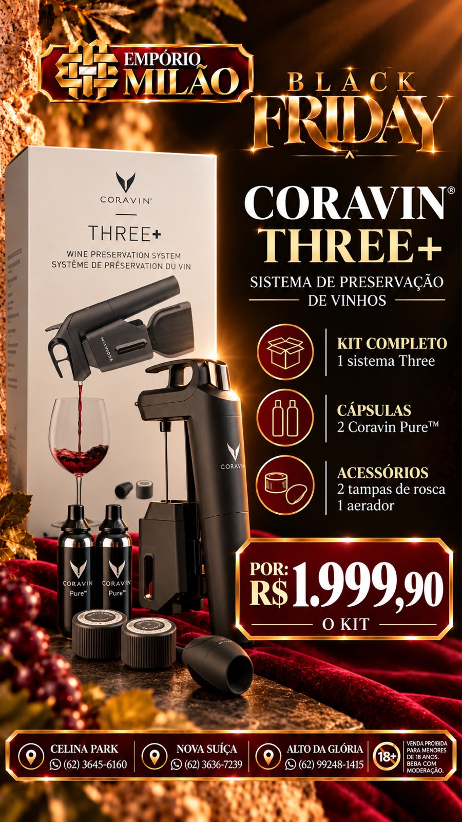 Arte Black Milão: Coravin Three+, R$ 1.999,90 por kit