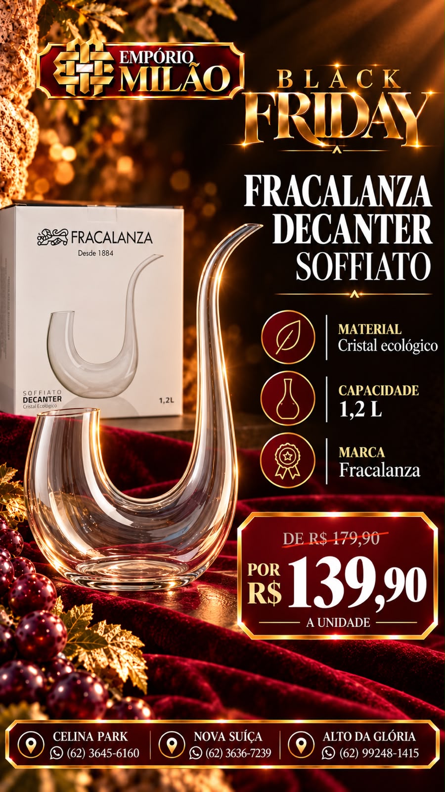 Arte Black Milão: Decanter Fracalanza Soffiato, R$ 139,90 por unidade