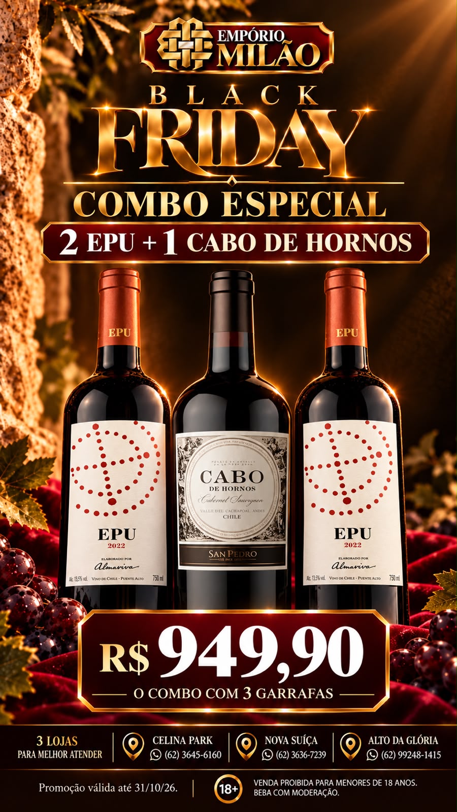 Black Milão: Combo 2 EPU + 1 Cabo de Hornos, R$ 949,90