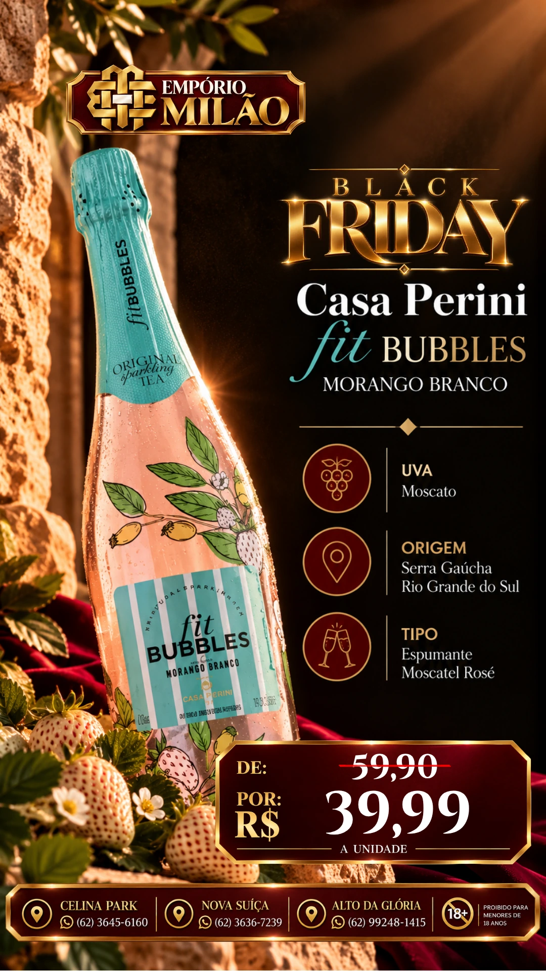 Fit Bubbles Casa Perini — Morango Branco — arte Black Milão