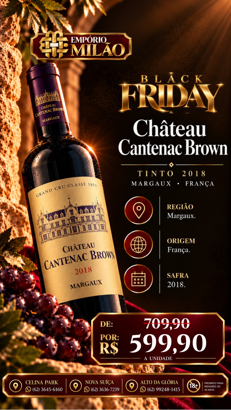 Arte Black Milão: Château Cantenac Brown 2018, R$ 599,90 por unidade